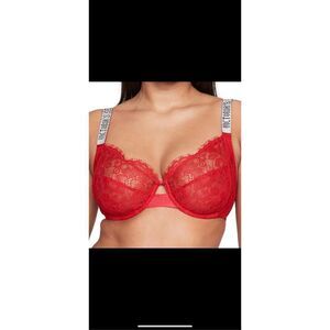 Very Sexy “The fabulous line” full coverage rhinestone strap lace bra. Red or Bl
